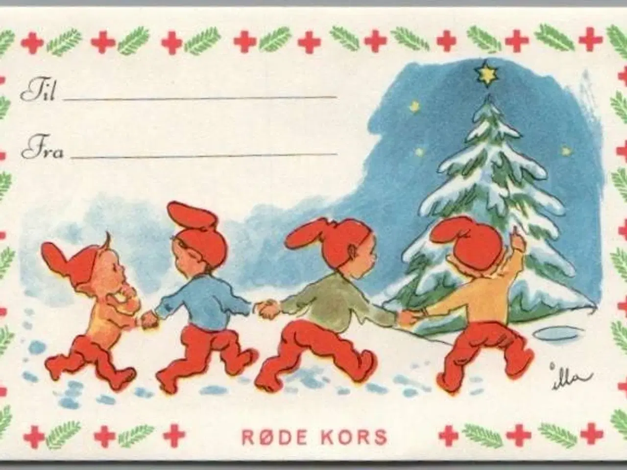 Billede 1 - Illa - Røde Kors - Til og Fra kort  (11x7 cm) - Til påklæbning !