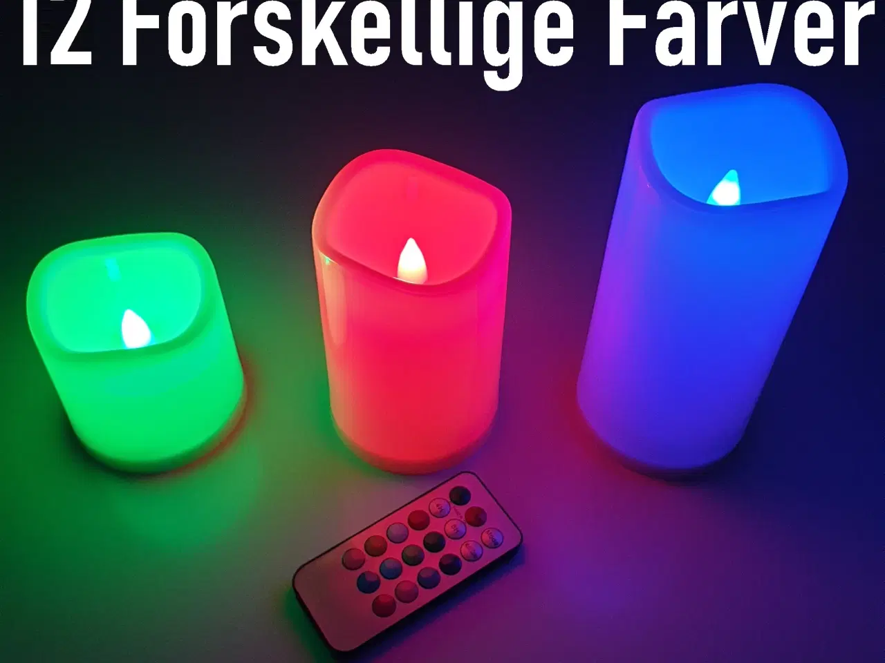 Billede 1 - NY! 3 LED Vokslys 12 Forskellige Farver + Fjernbet