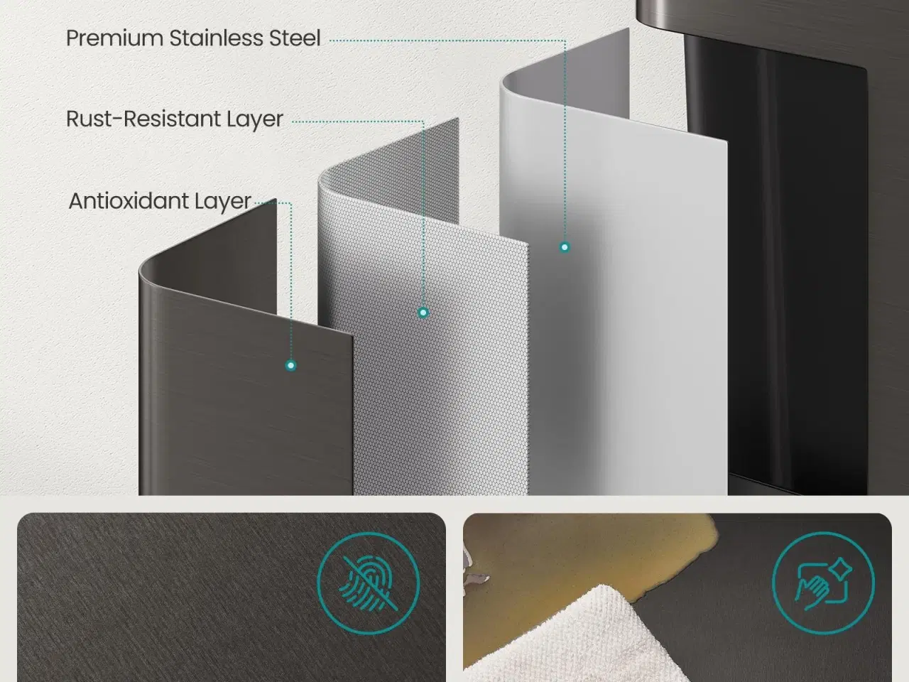 Billede 7 - Dobbelt skraldespand 2 x 30 l med soft-close og pedal – rustfrit stål, skifergrå
