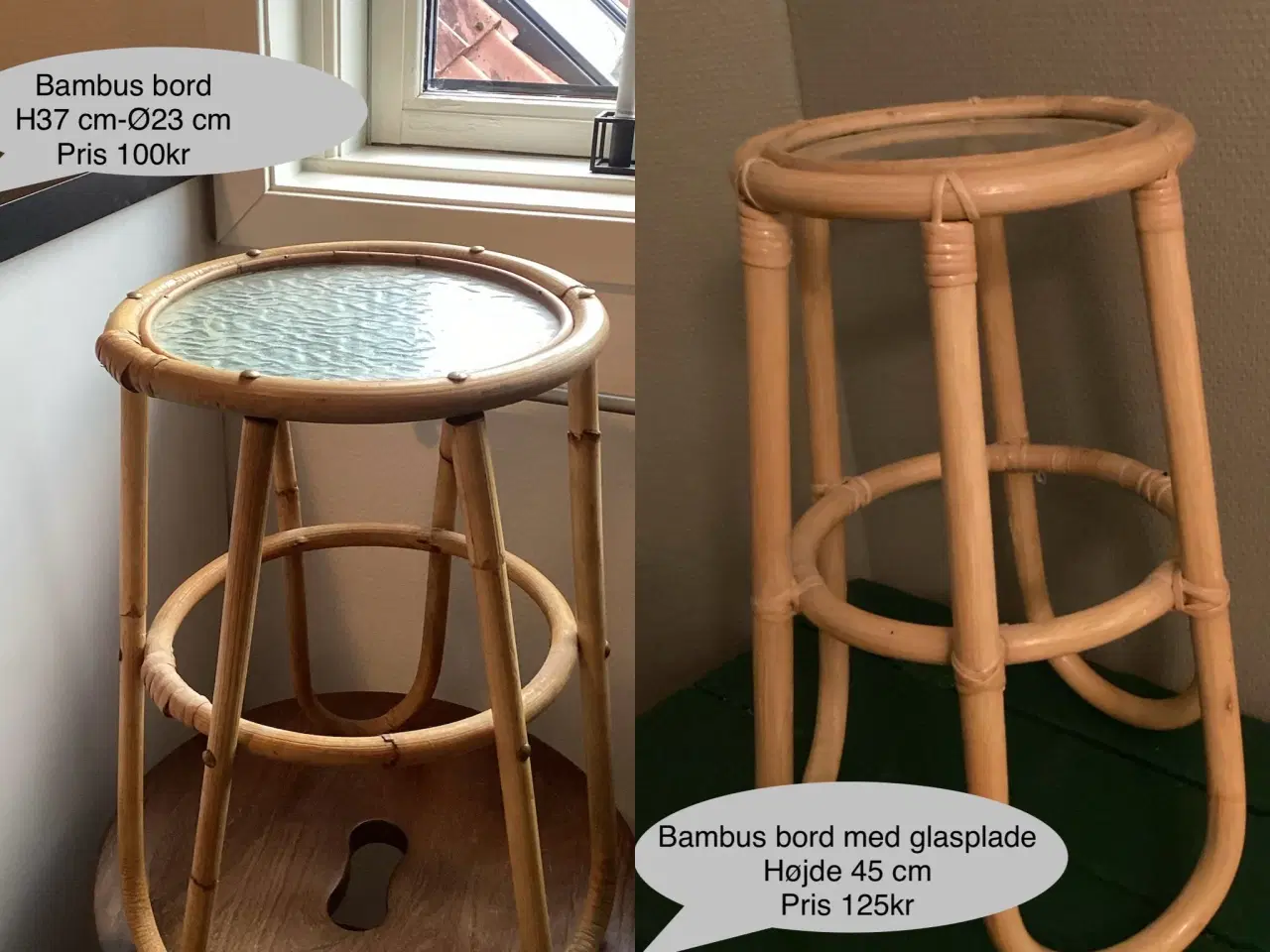 Billede 1 - Bambus blomsterbord med glasplade