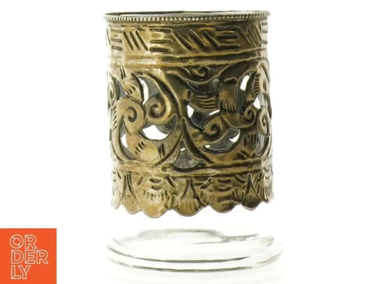 Billede 4 - Glas vase med metalornamentik (str. 10 x 7 cm)