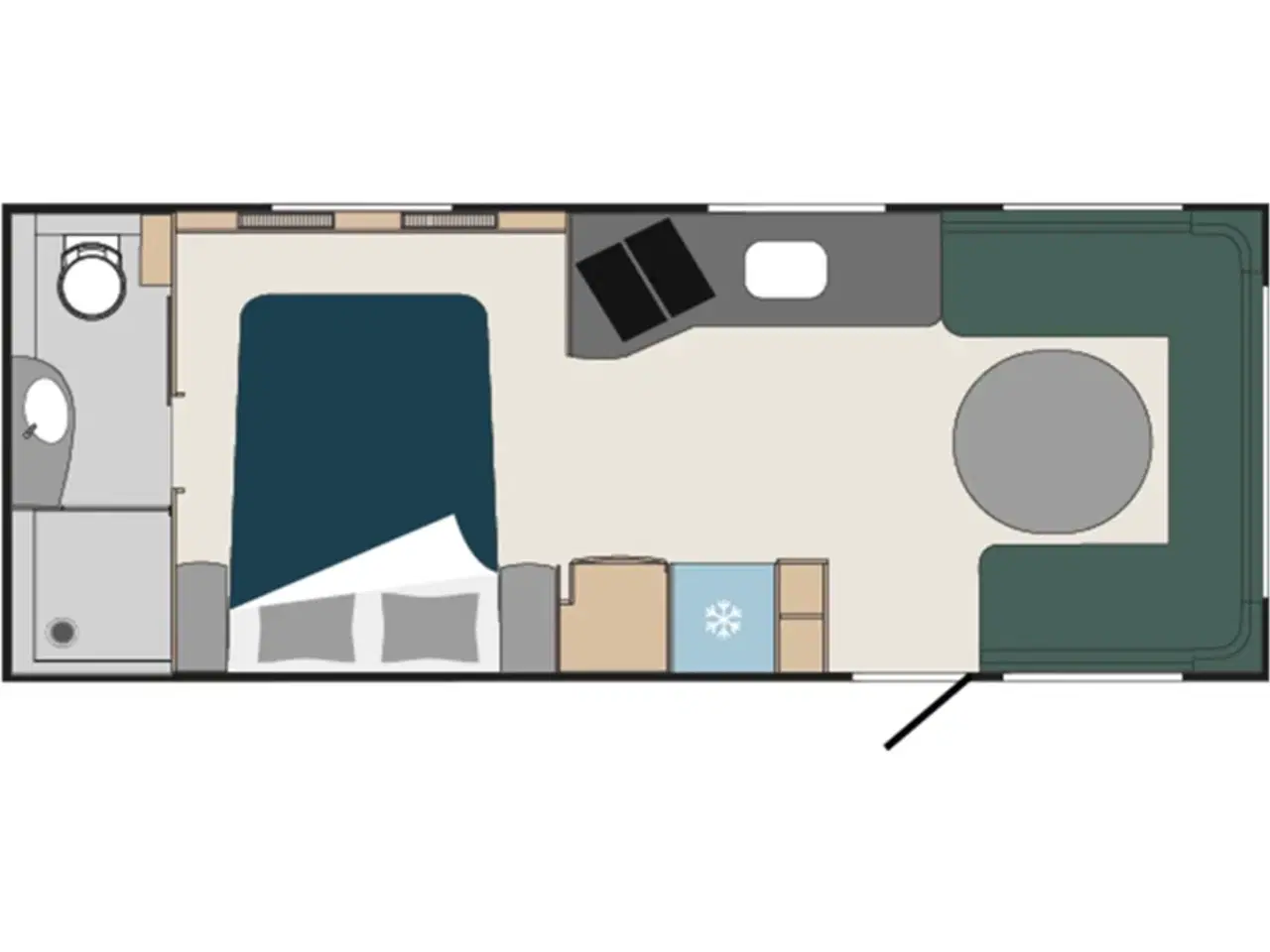 Billede 22 - 2026 - Polar BQDA 650 Black Edition    Polar vintervogn med en dejlig fritstående dobbeltseng fra Hinshøj Caravan