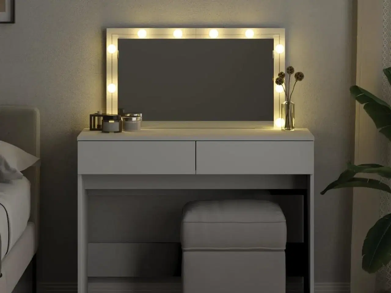 Billede 3 - Makeupbord med LED-lys 100x40x120 cm hvid