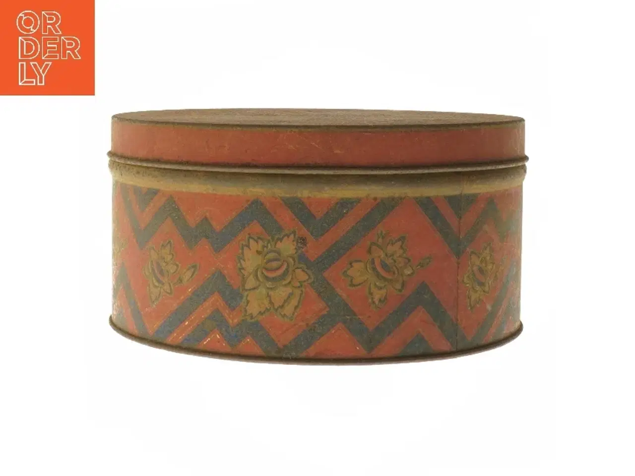 Billede 1 - Vintage rund kagedåse med blomstermønster (str. Ø 25x13 cm)