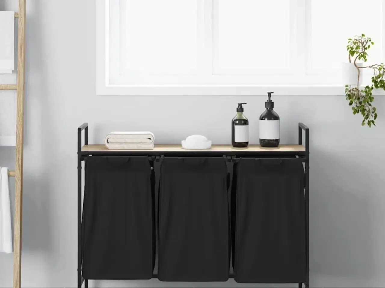 Billede 3 - Vasketøjskurv 3 rum med hylde sonoma-eg