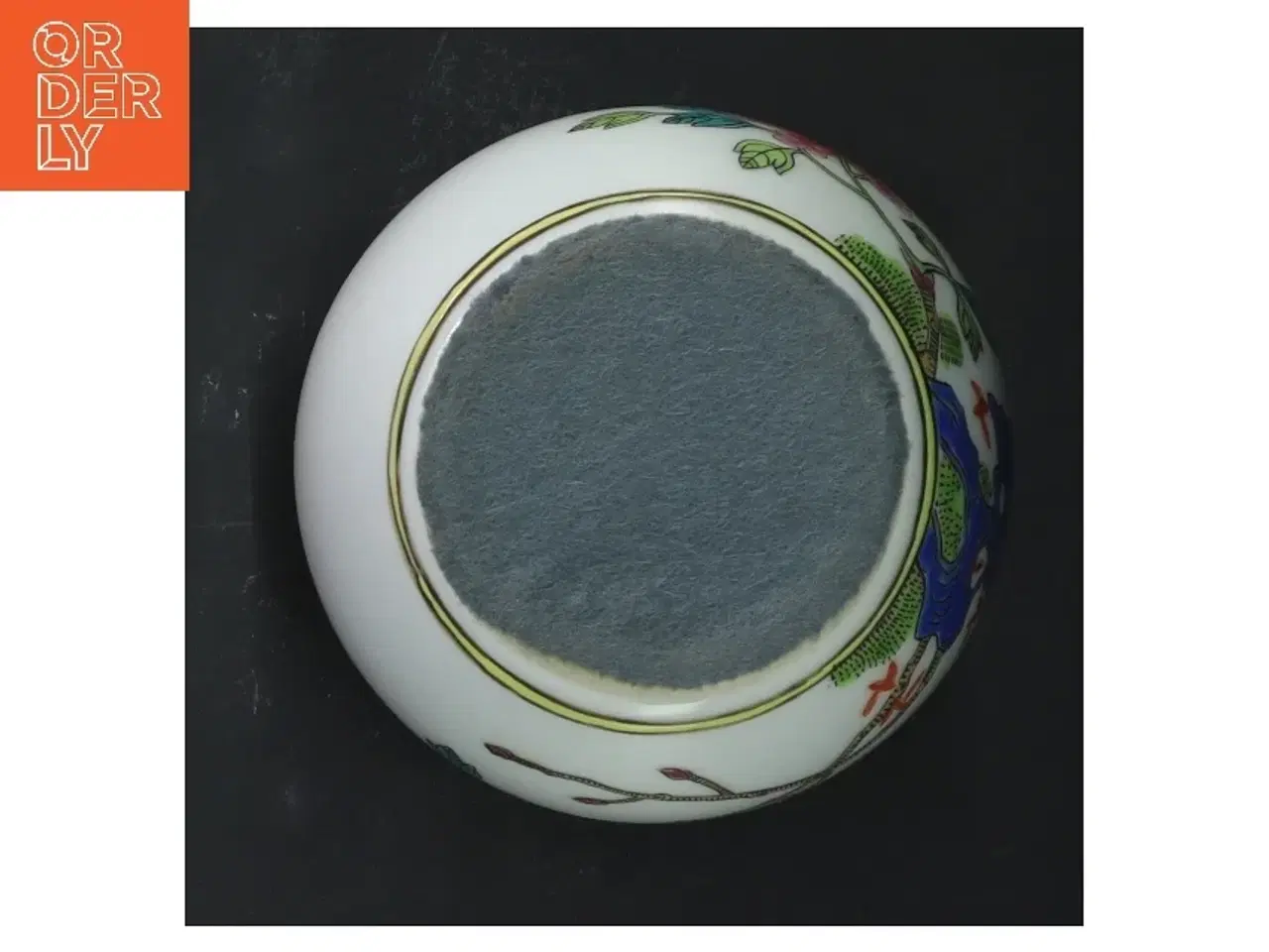 Billede 2 - Dekorativ krukke med låg og fuglemotiv (str. 13 cm)