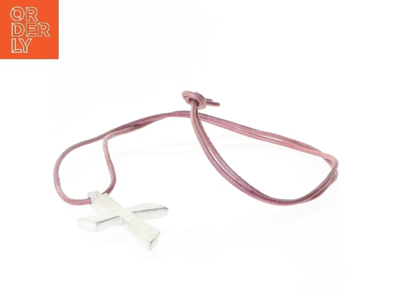 Billede 1 - Lædersnor halskæde med metal kors vedhæng (str. 70 cm)