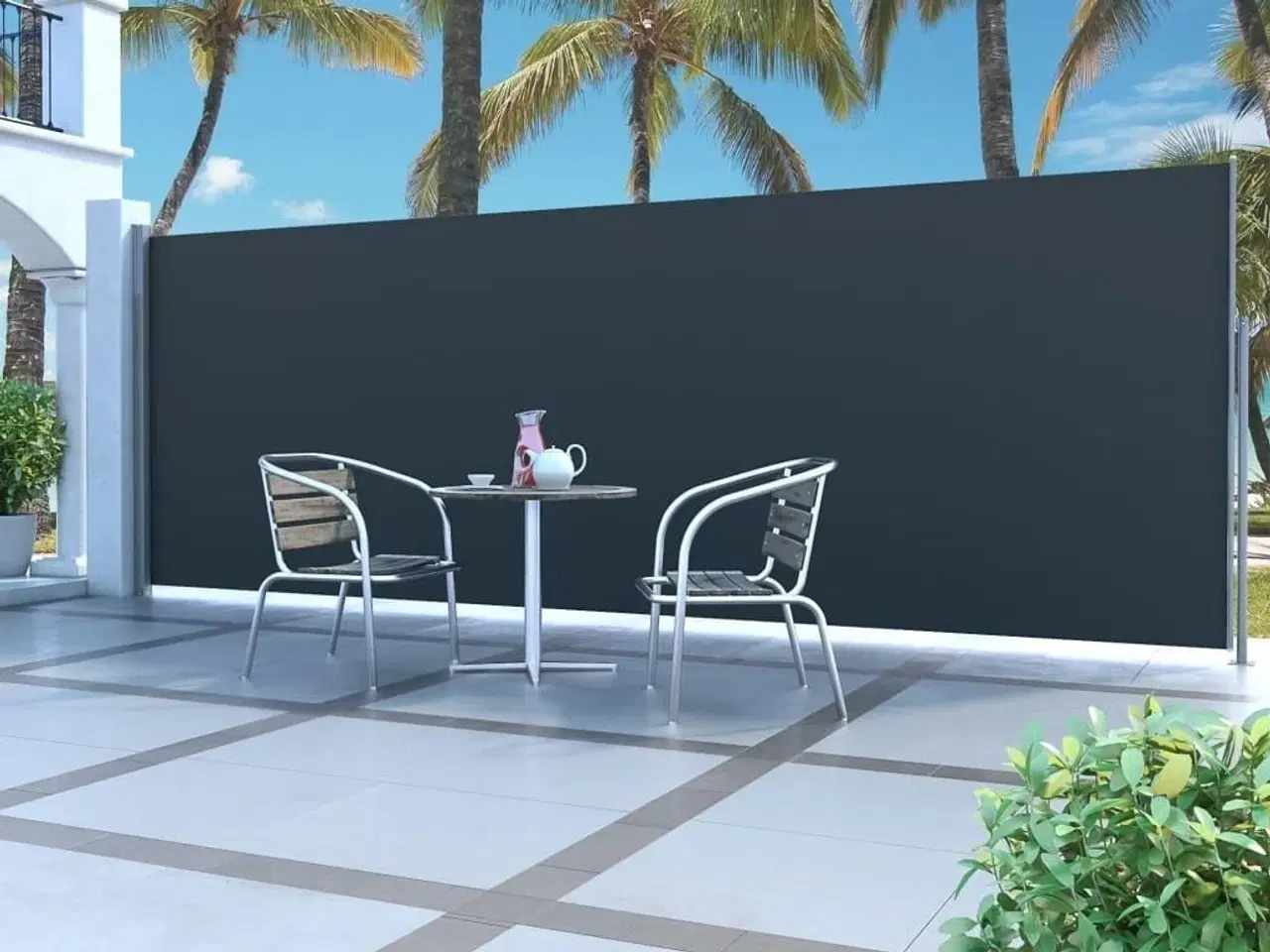 Billede 1 - Sammenrullelig sidemarkise 160 x 500 cm sort