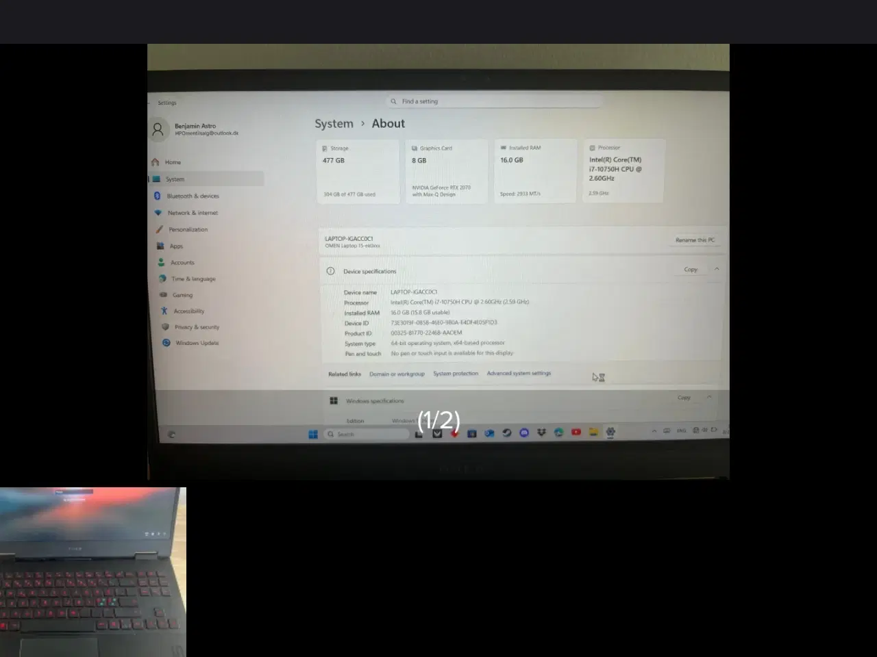 Billede 5 - Hp omen 15 2070 max-q