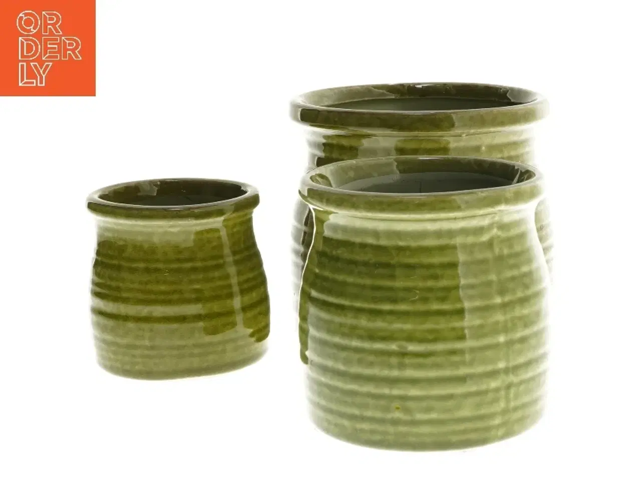 Billede 2 - Sæt af grønne keramiske potter (str. Ø 12,5x11 cm og Ø 9,5x10 cm og Ø7,5x7,5 cm)