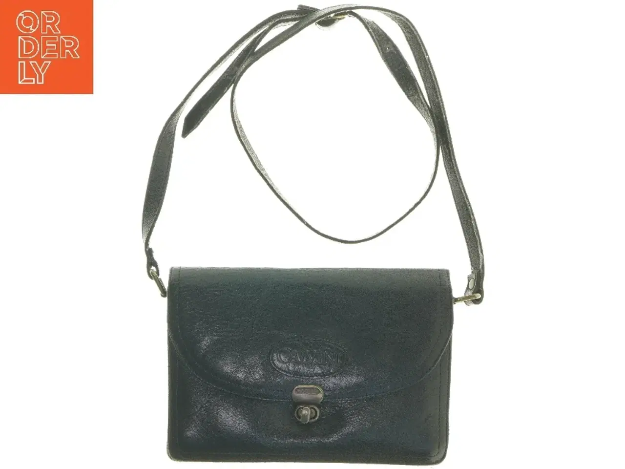 Billede 1 - Sort læder skuldertaske fra Calvini (str. 22x15 cm)