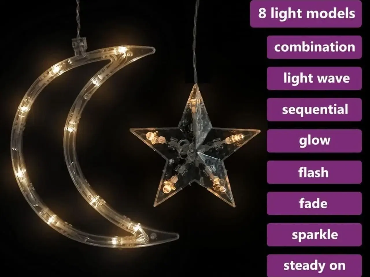 Billede 4 - Fairy lights-lyskæder stjerne og måne 138 LED'er varm hvid