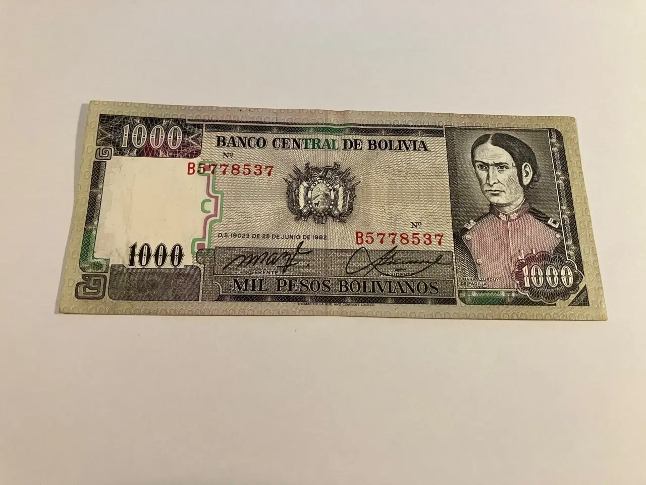 Billede 1 - 1000 Pesos Bolivia 1982