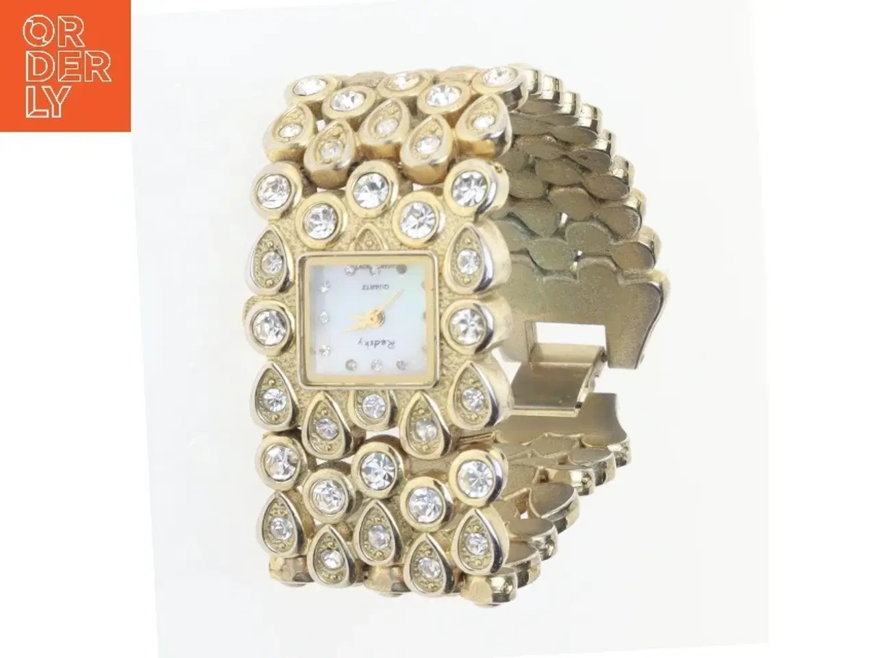 Billede 1 - Guldfarvet ur med krystaller (str. 30 mm)