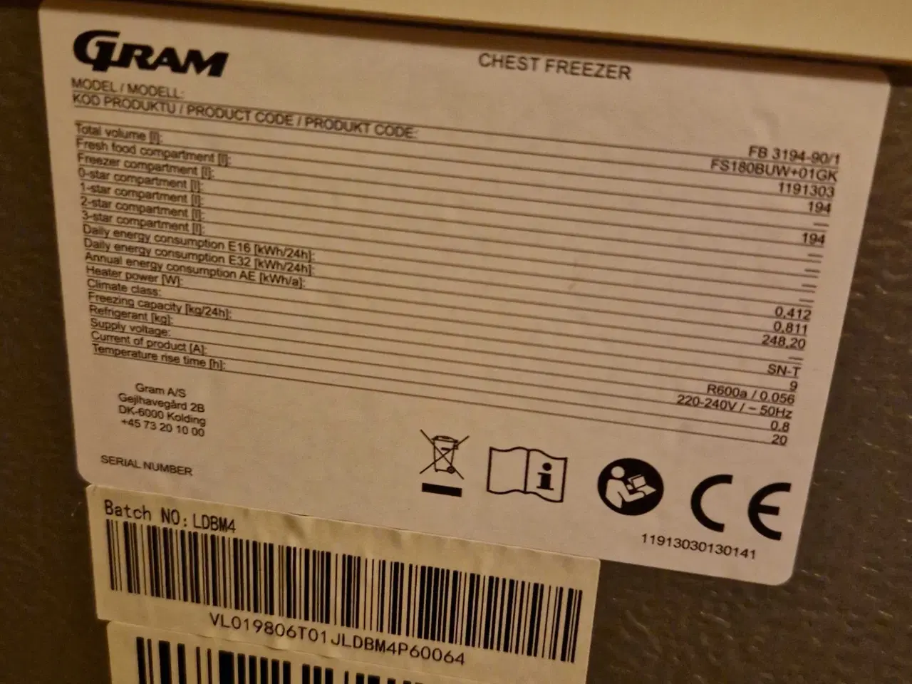 Billede 2 - Gram kummefryser 194 liter