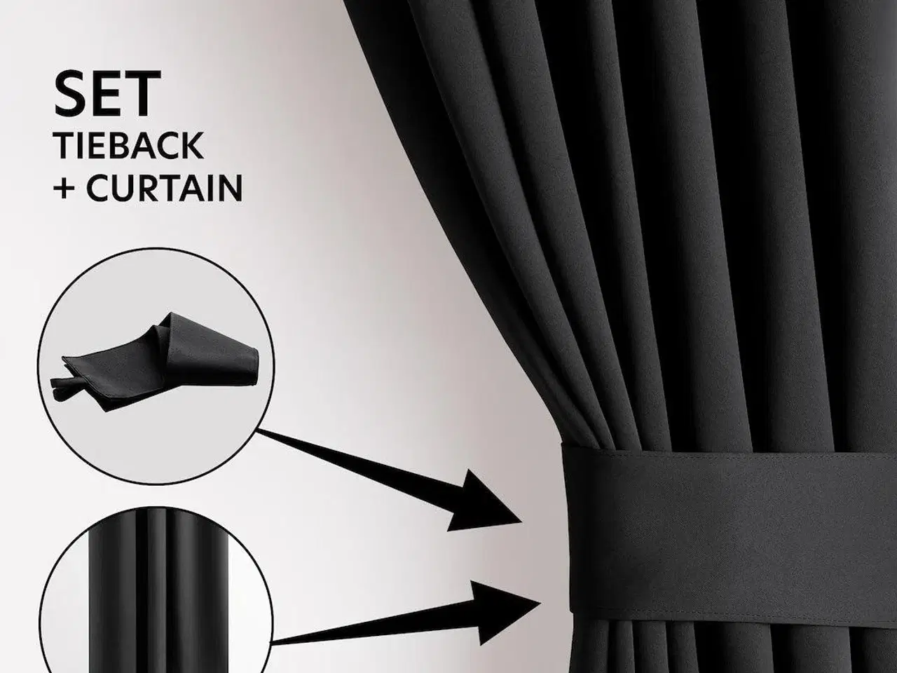 Billede 3 - Mørklægningsgardin blackout 140x270 cm – sort, klassisk stil med sølv-øskner – AmeliaHome