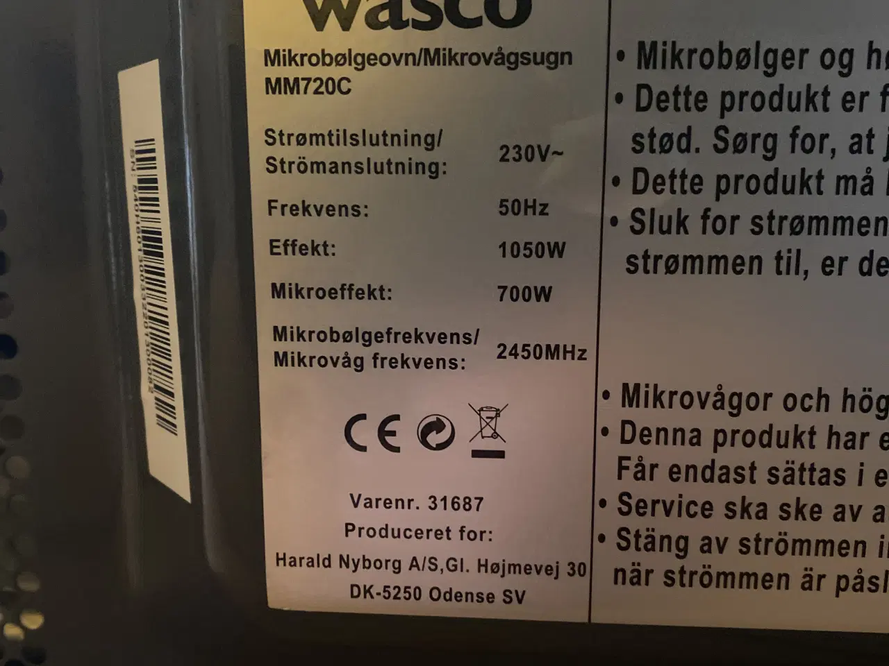 Billede 4 - Wasco mm720C microovn