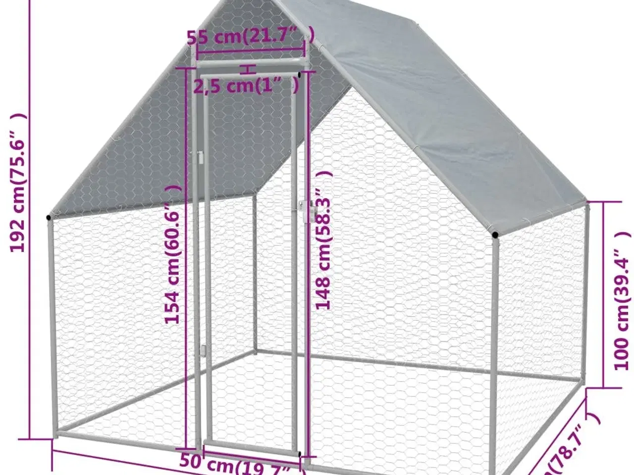 Billede 5 - Udendørs hønsebur galvaniseret stål 2 x 2 x 1,92 m