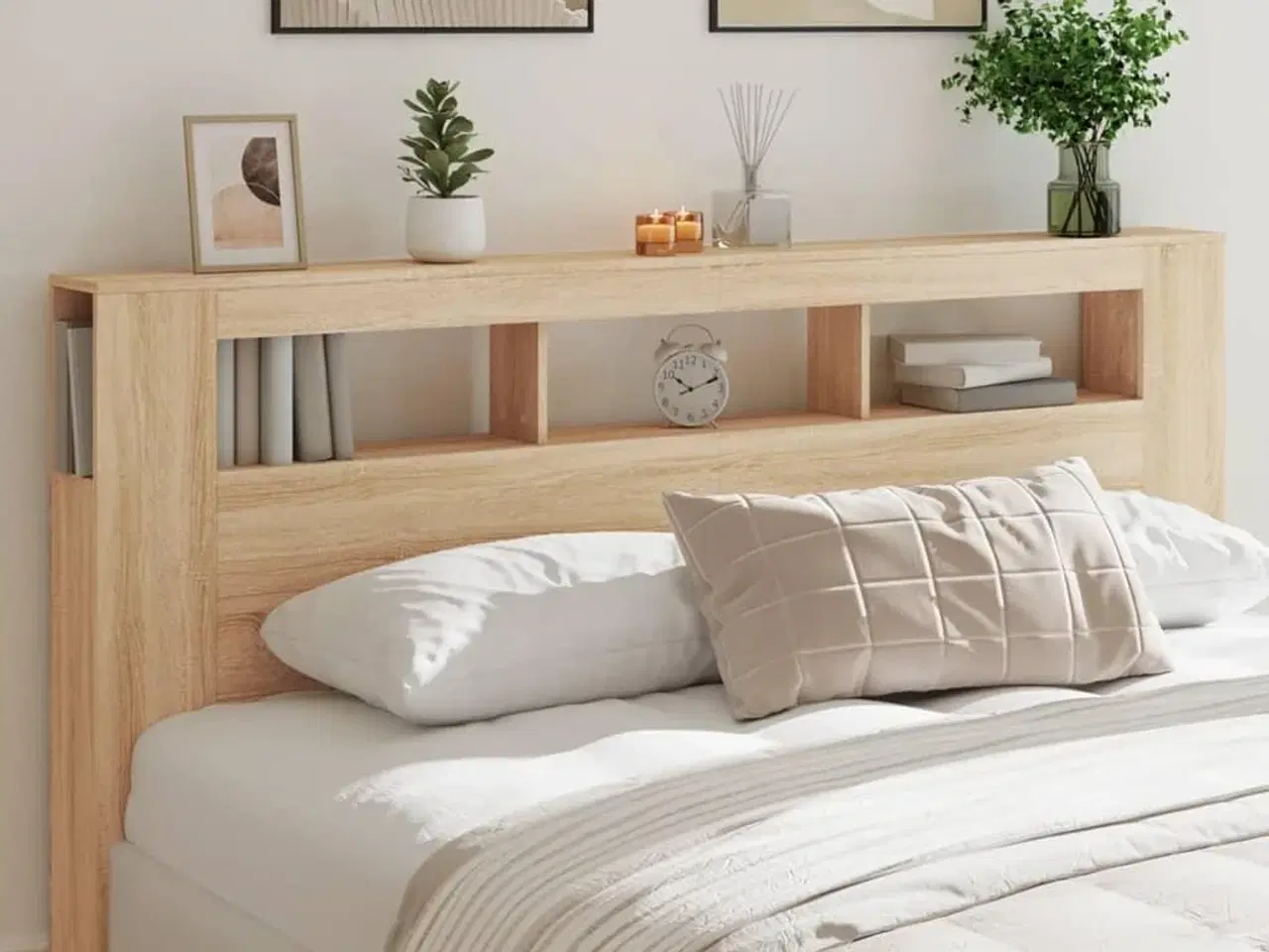 Billede 1 - Sengegavl 200x18,5x103,5 cm LED-lys konstrueret træ sonoma-eg