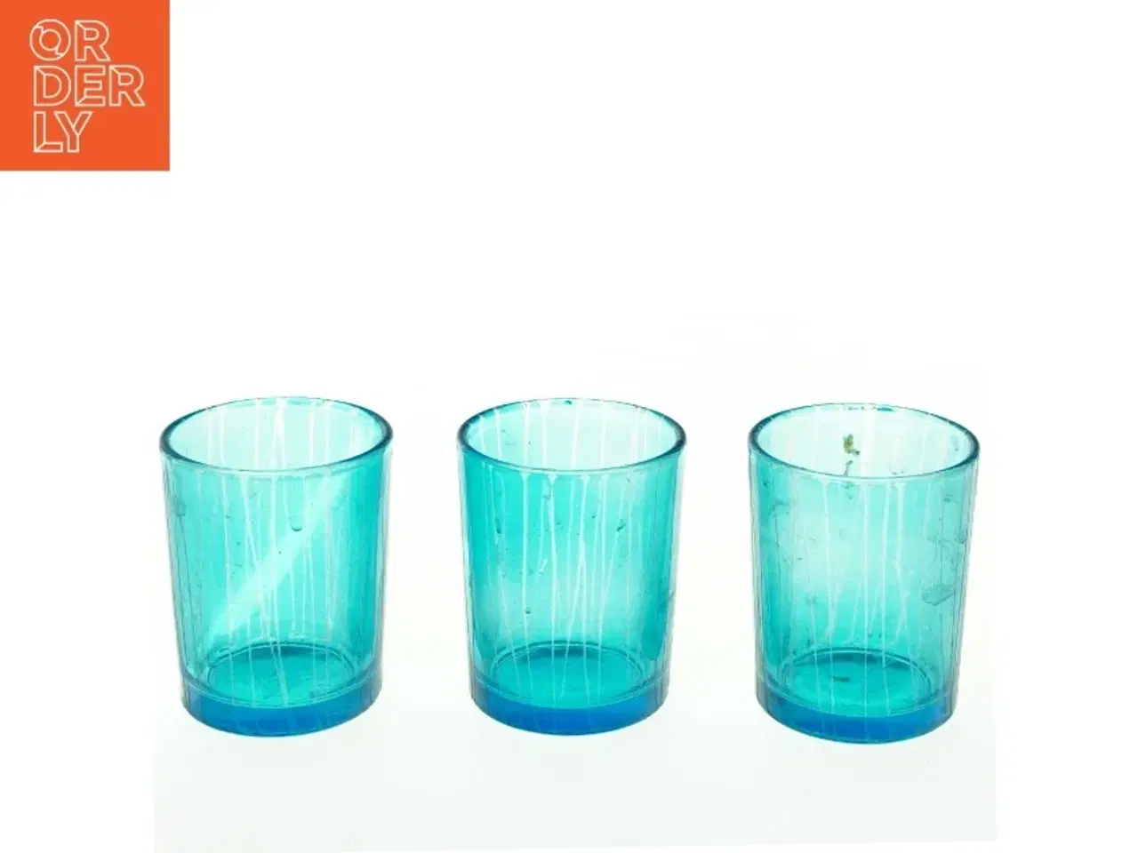 Billede 1 - Blå glas (3 stk) (str. H 7 cm x ø5,5 cm)