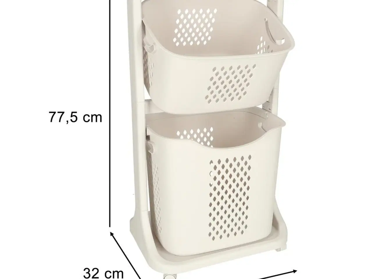 Billede 5 - Vasketøjskurv med dobbelte kurve på hjul – plast, 44 × 77,5 × 32 cm