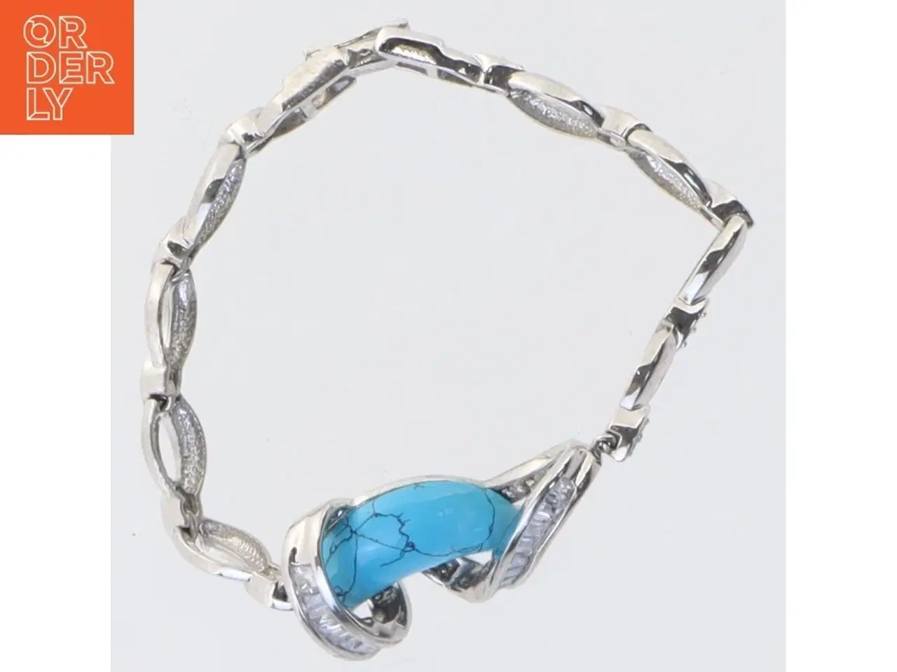 Billede 5 - Sølvfarvet armbånd med turkis sten og zirkon (str. 16,5 cm)