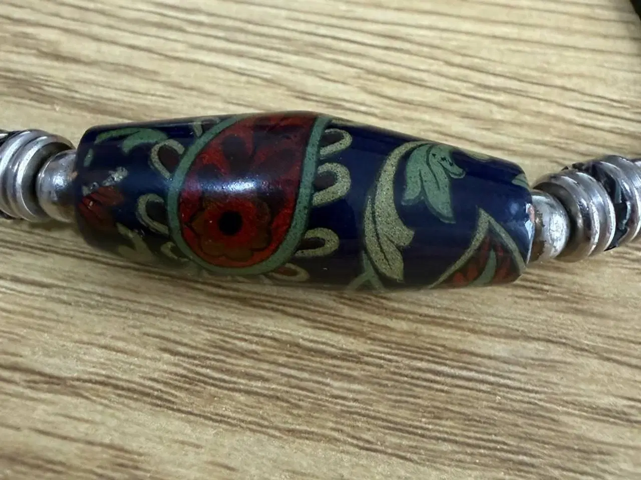 Billede 1 - Unikt etnisk halskæde med stor håndmalet perle