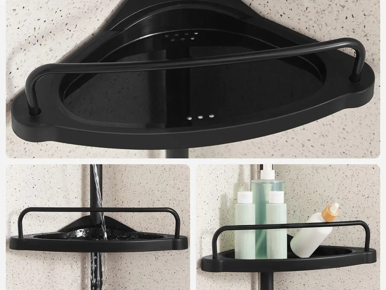 Billede 7 - Hjørnehylde til bad teleskop brusekurv, 85–305 cm, gulv-til-loft, 4 hylder, 3 kroge, sort