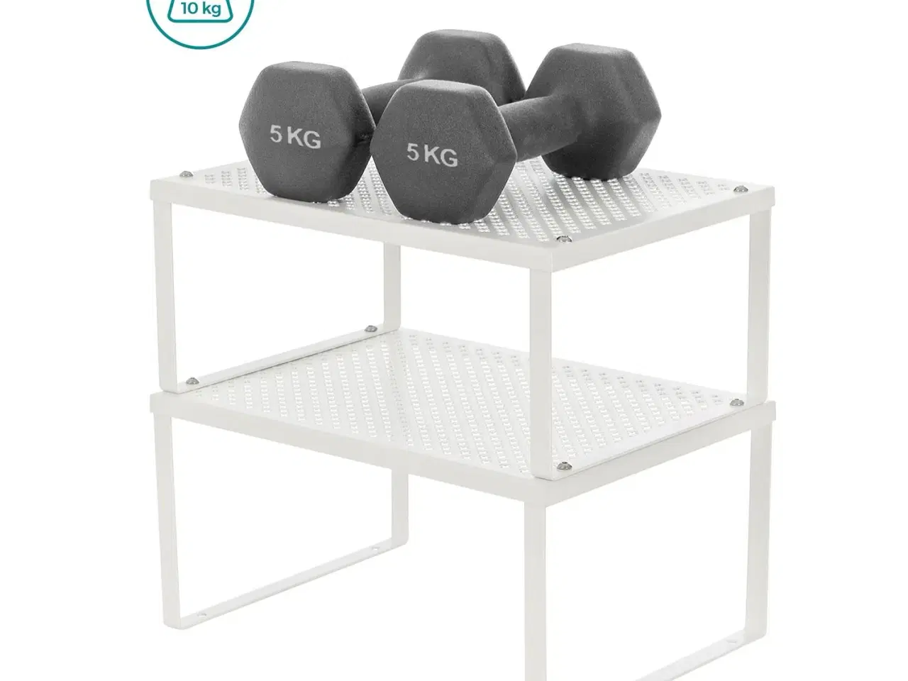 Billede 5 - Skabshylder til køkken, 4 stk. stabelbare – udvidbart sæt, hvid/sølv (UKCS01WT)