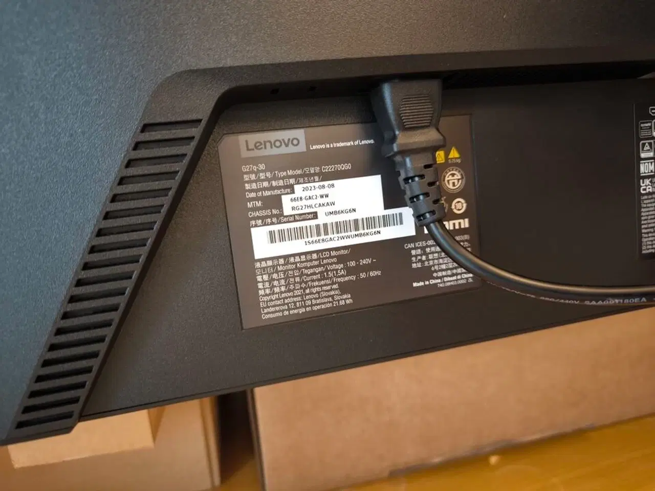 Billede 7 - 2 stk. skærme LENOVO G27Q-30 med holder, samt mus og tastatur