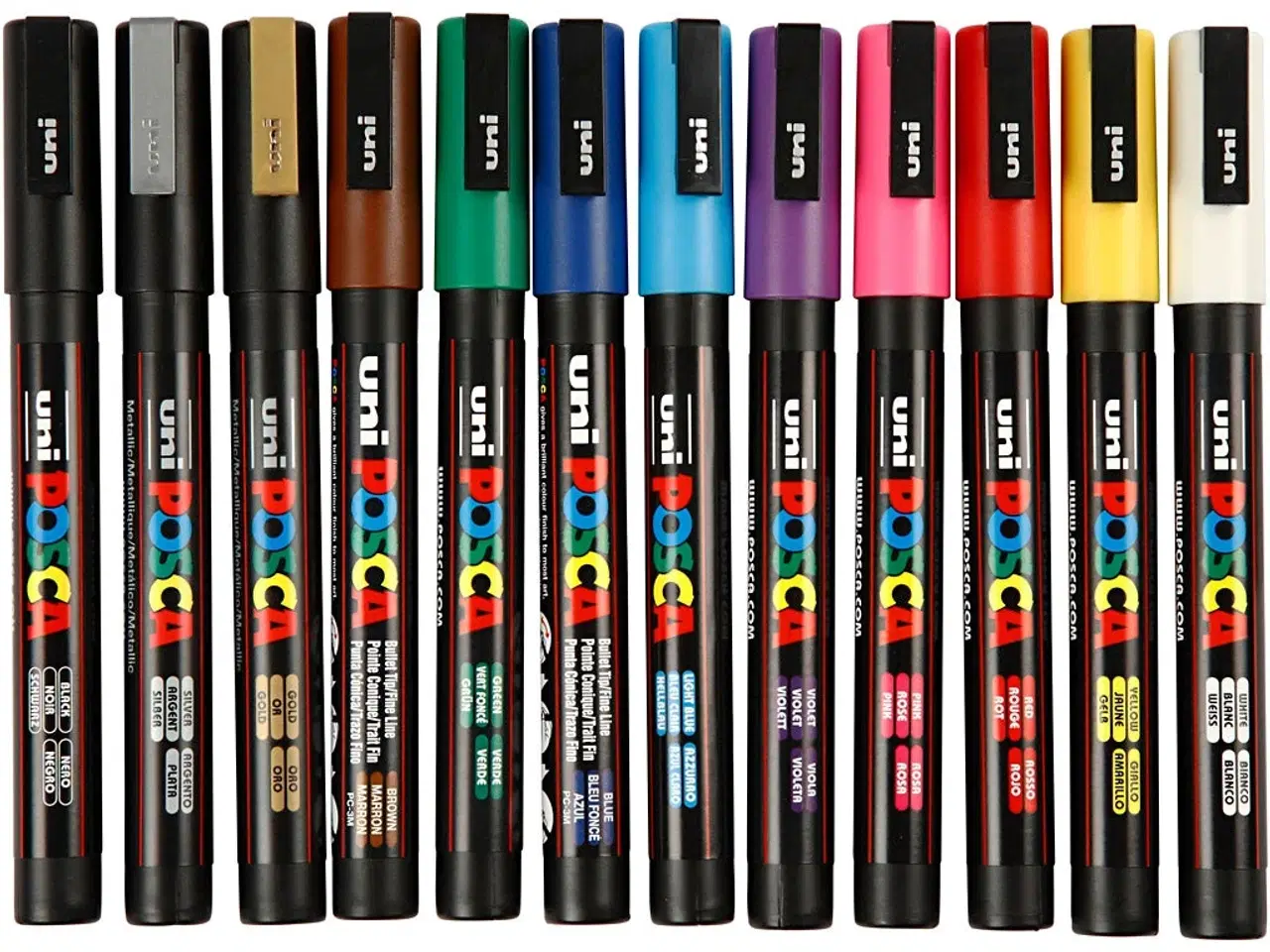 Billede 1 - Posca Tusch, PC-3M, streg 0,9-1,3 mm, fine, ass. farver, 12stk./ 1 pk.