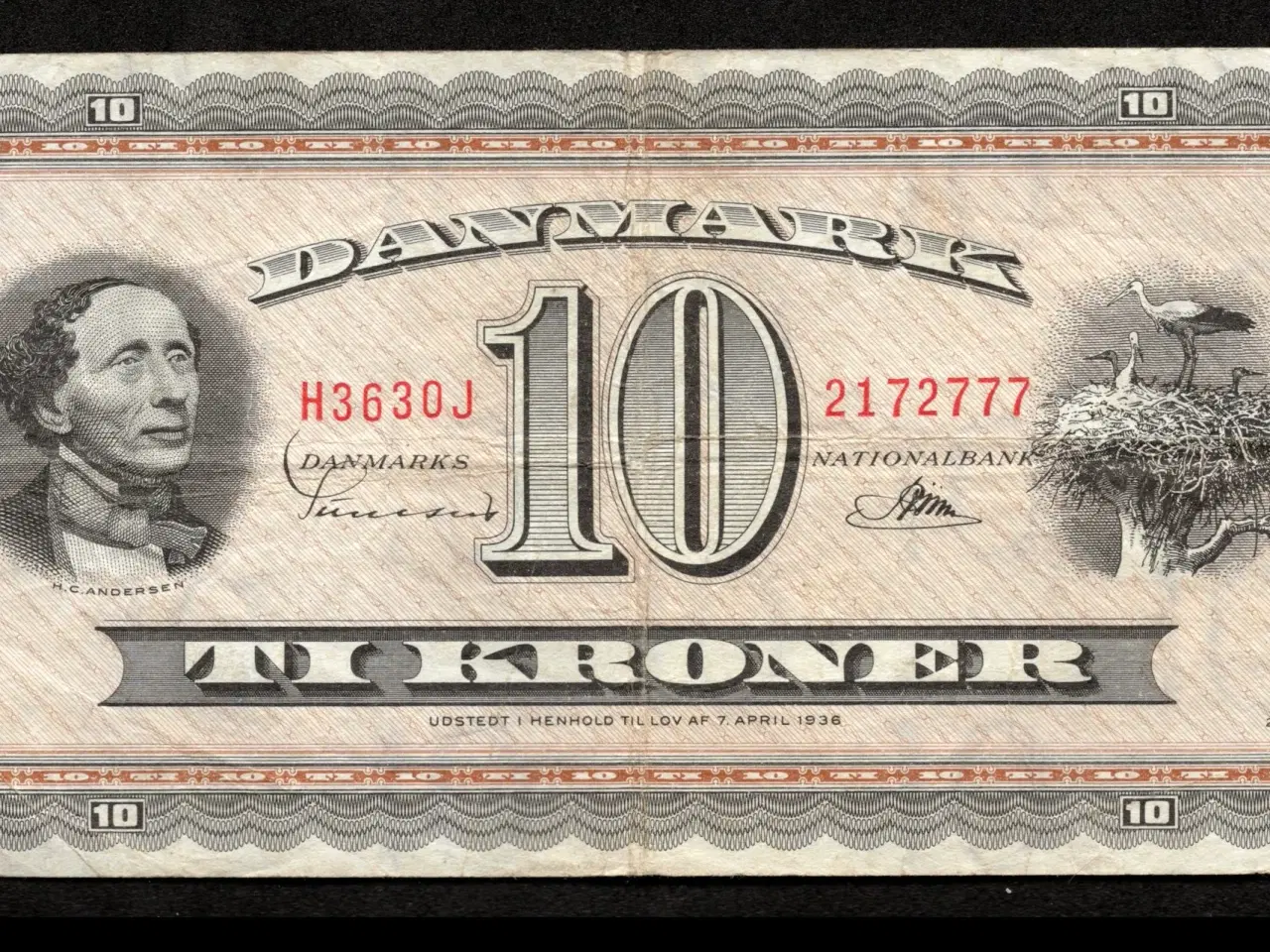 Billede 1 - 10 kr Seddel 1963 H3 Oj erstatningsseddel