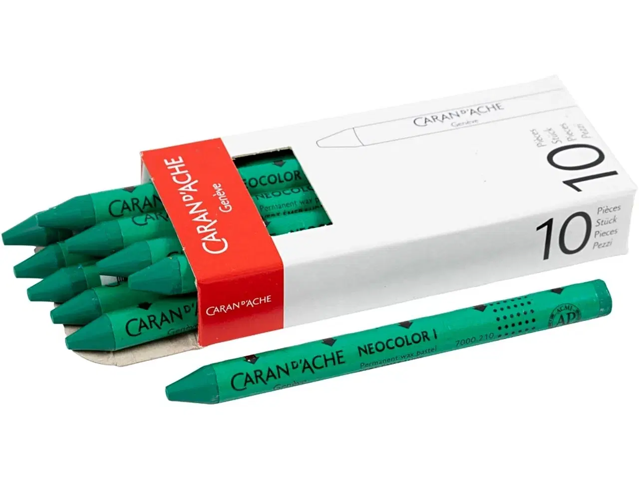 Billede 1 - CARAN D’ACHE Neocolor I, L: 10 cm, tykkelse 8,5 mm, emerald green (210), 10stk./ 1 pk.