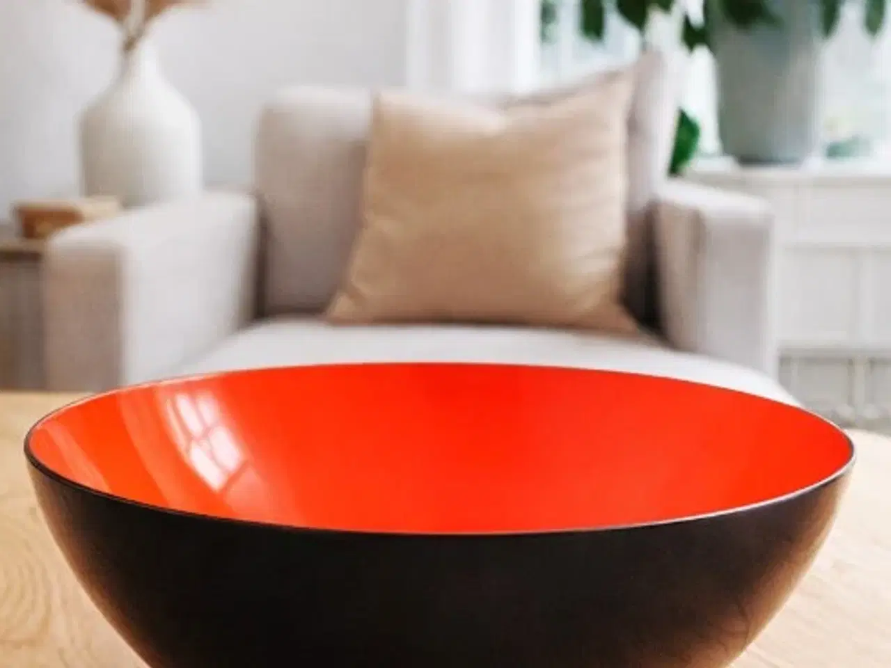 Billede 1 - Original orange/rød Krenit-skål med emalje