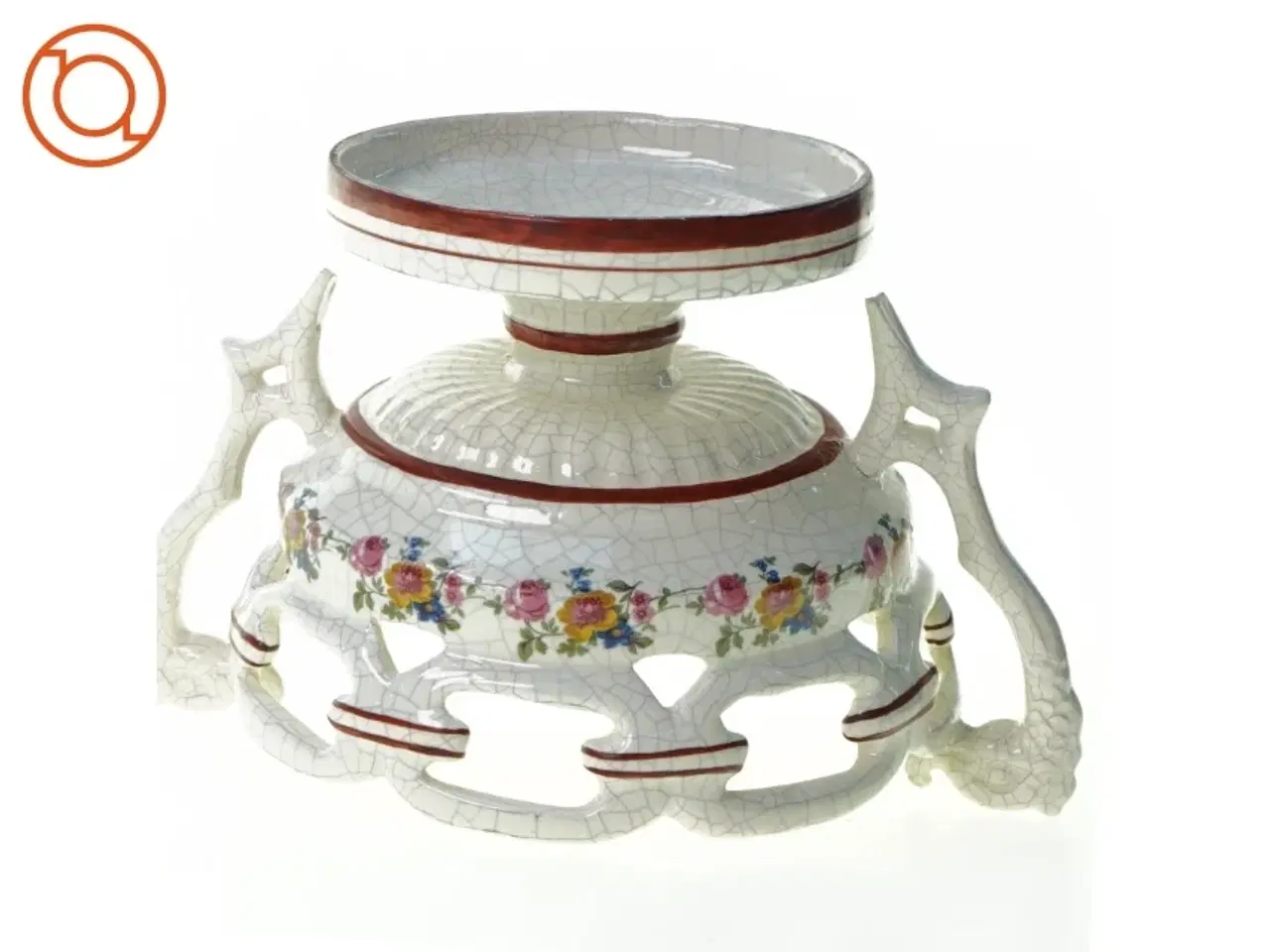 Billede 4 - Opsats i porcelæn med blomstermotiv. (Højde 15 cm. Bredde 20 cm.)