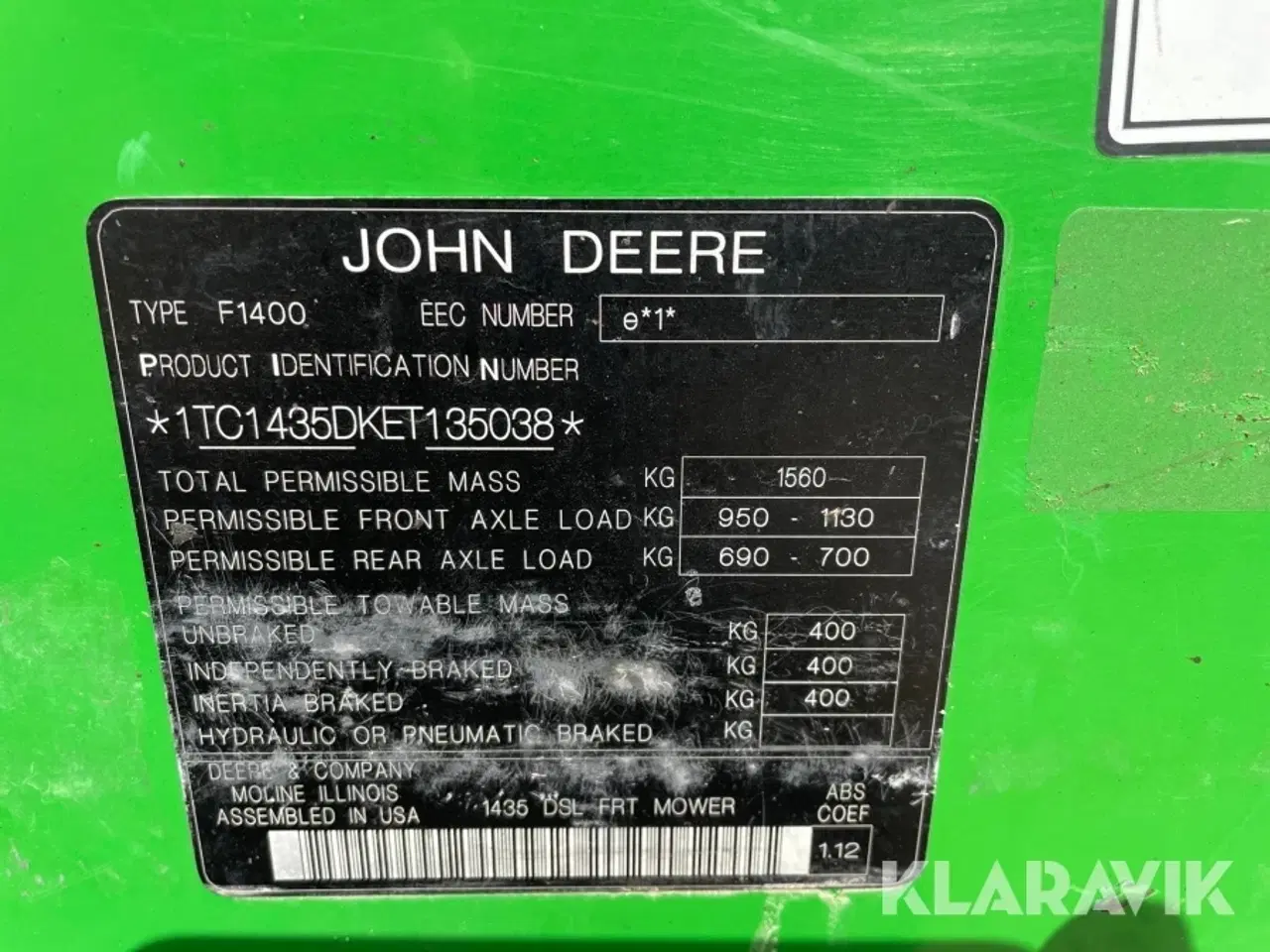 Billede 5 - Græsslåmaskine JOHN DEER 1435