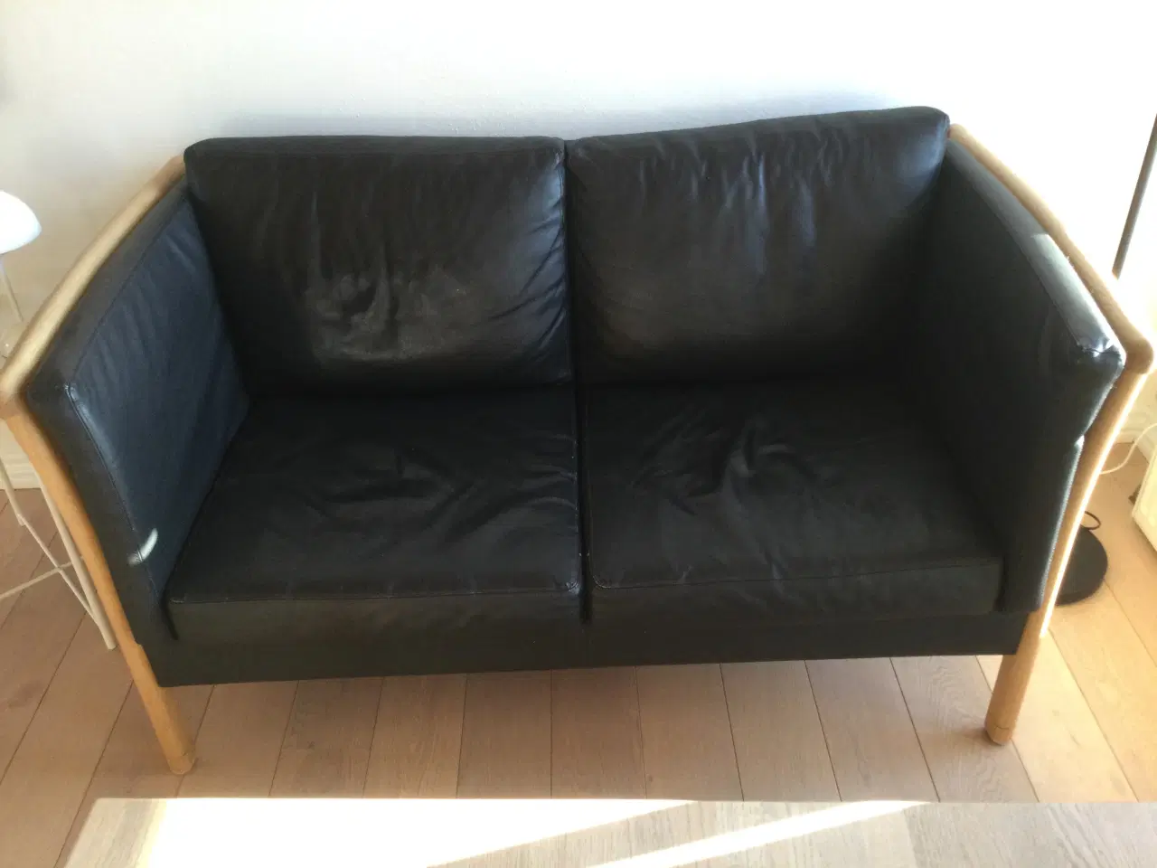 Billede 1 - Læder sofa med egetræ