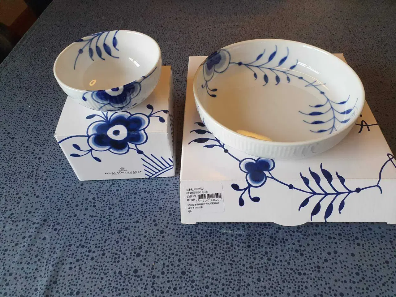 Billede 2 - Blå mega riflet skål, fad og opsats