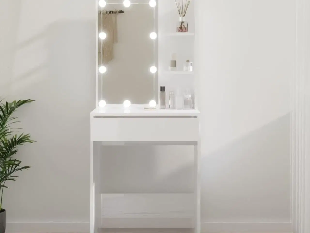Billede 1 - Makeupbord med LED-lys 60x40x140 cm hvid højglans
