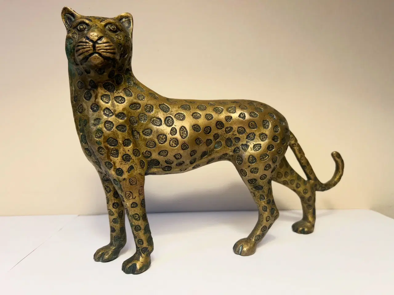 Billede 1 - Stor smuk tung gammel leopardfigur i messing