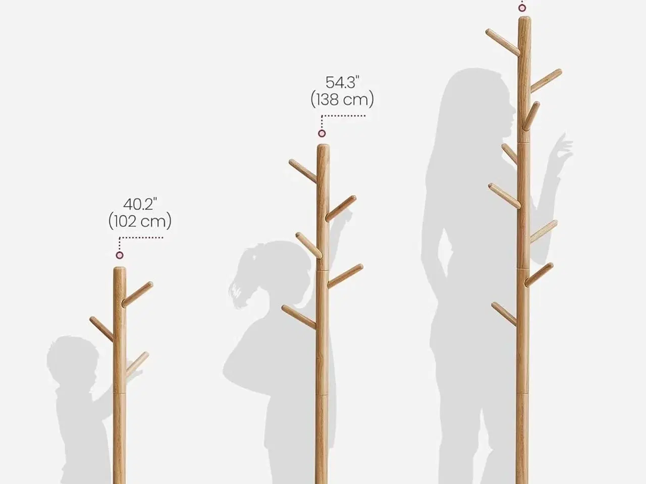Billede 6 - Stumtjenere i massivt gummitræ – fritstående knagerække med 8 kroge, cappuccino beige, 175 cm