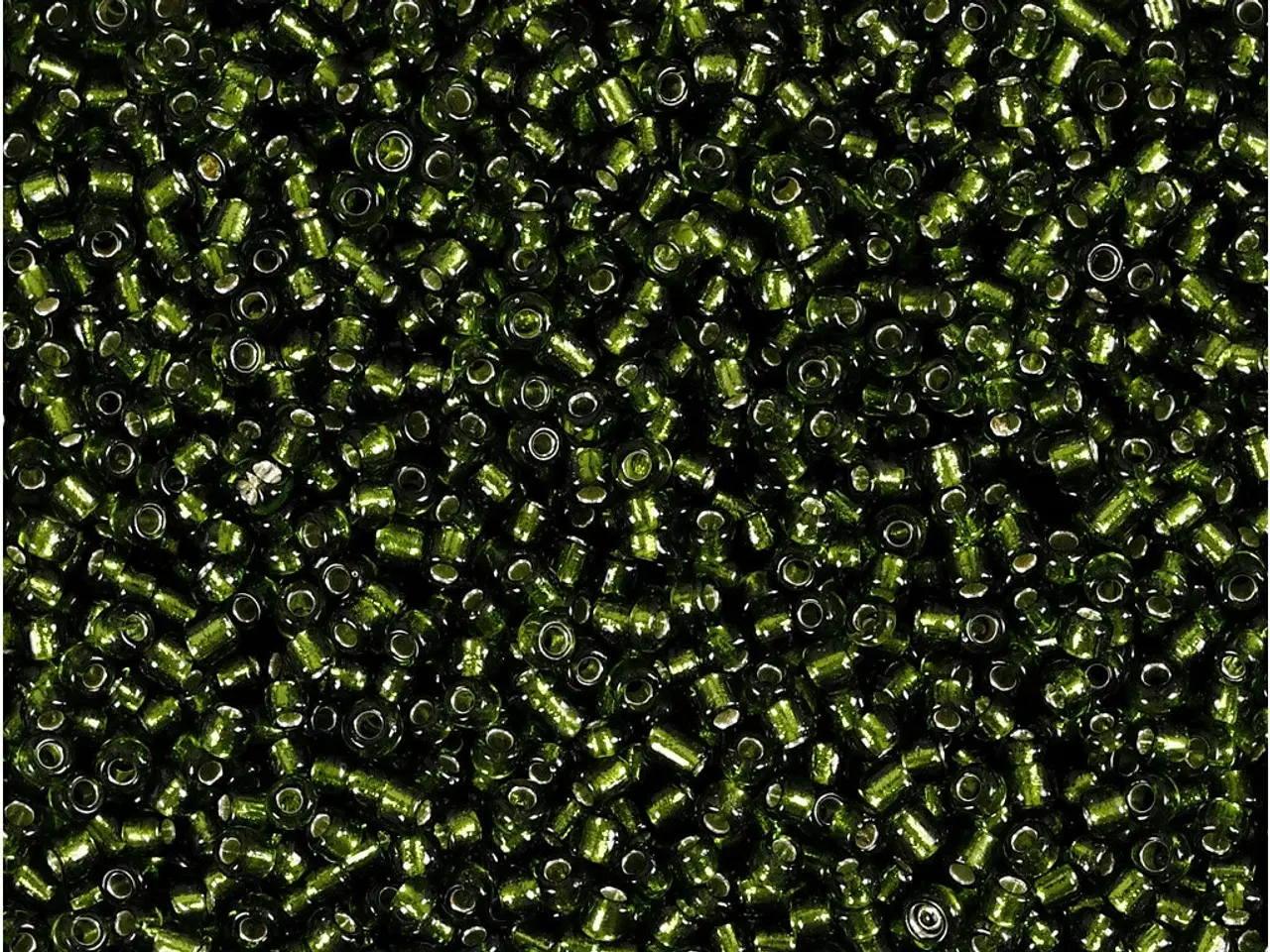 Billede 1 - Rocaiperler, diam. 1,7 mm, str. 15/0, hulstr. 0,5-0,8 mm, græsgrøn, 25g/ 1 pk.