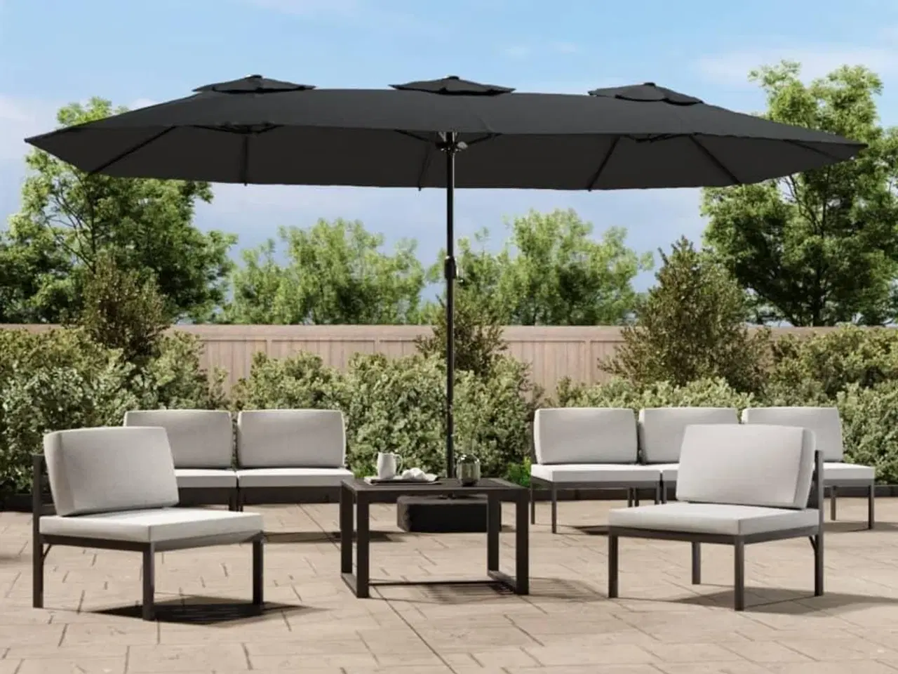 Billede 1 - Parasol m. dobbelt parasoldug 449x245 cm antracitgrå