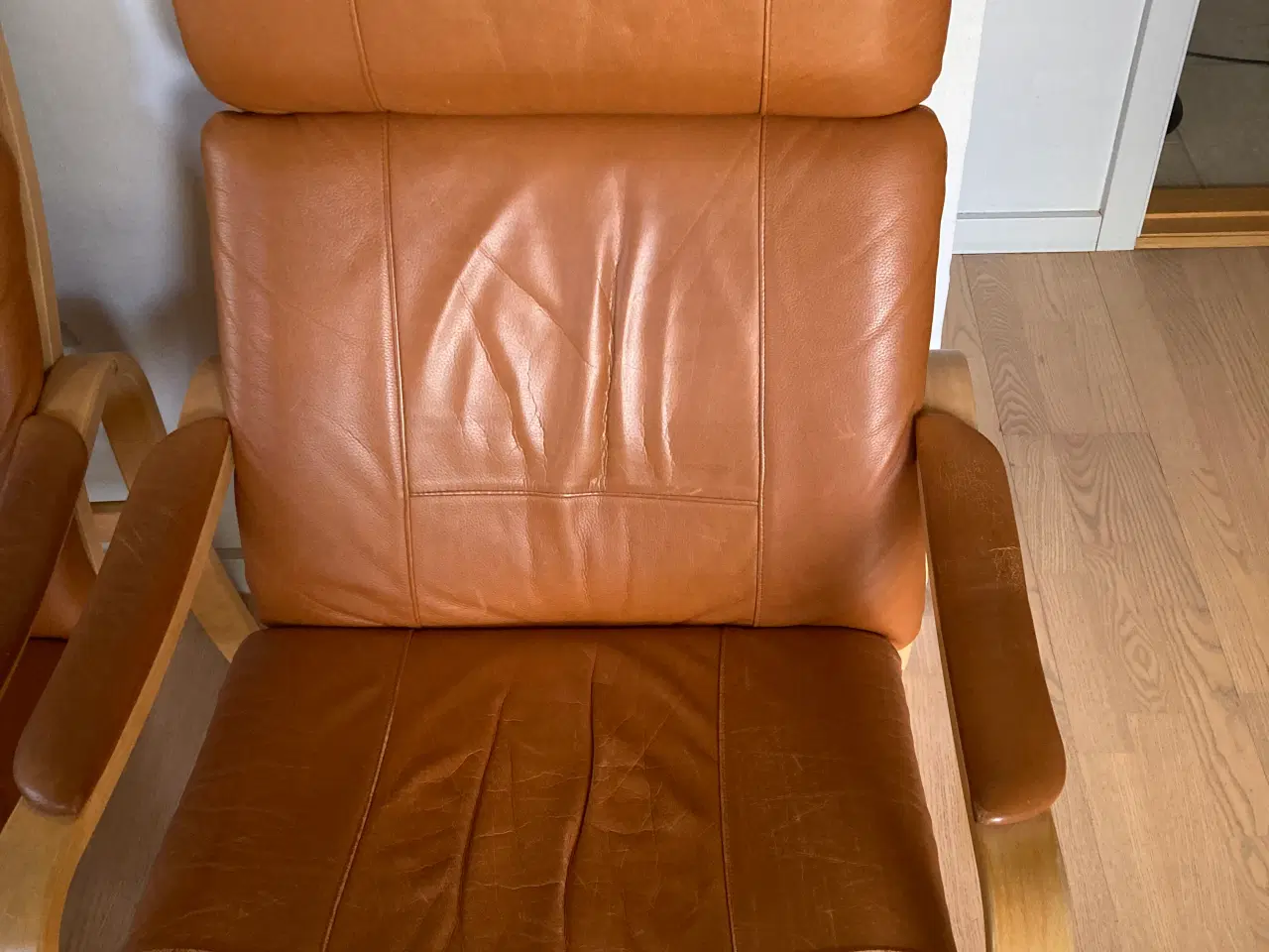 Billede 2 - Cognacfarvede læder lænestole, 2 stk