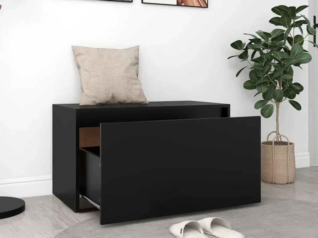 Billede 3 - Entrébænk 80x40x45 cm konstrueret træ sort