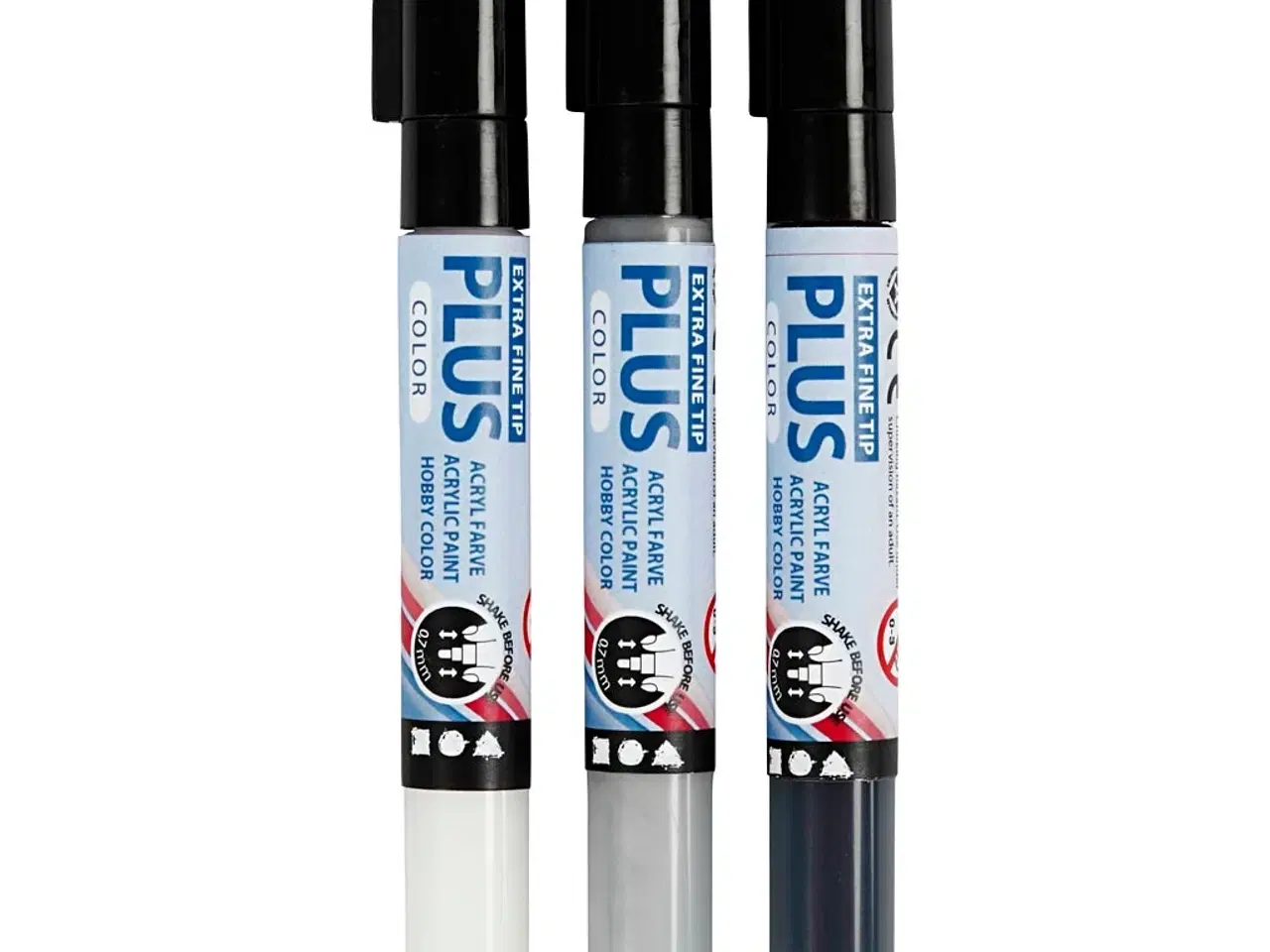 Billede 1 - Plus Color Tusch, L: 14,5 cm, streg 0,7 mm, sort, råhvid, rain grey, 5,5 ml, 3stk./ 1 pk.