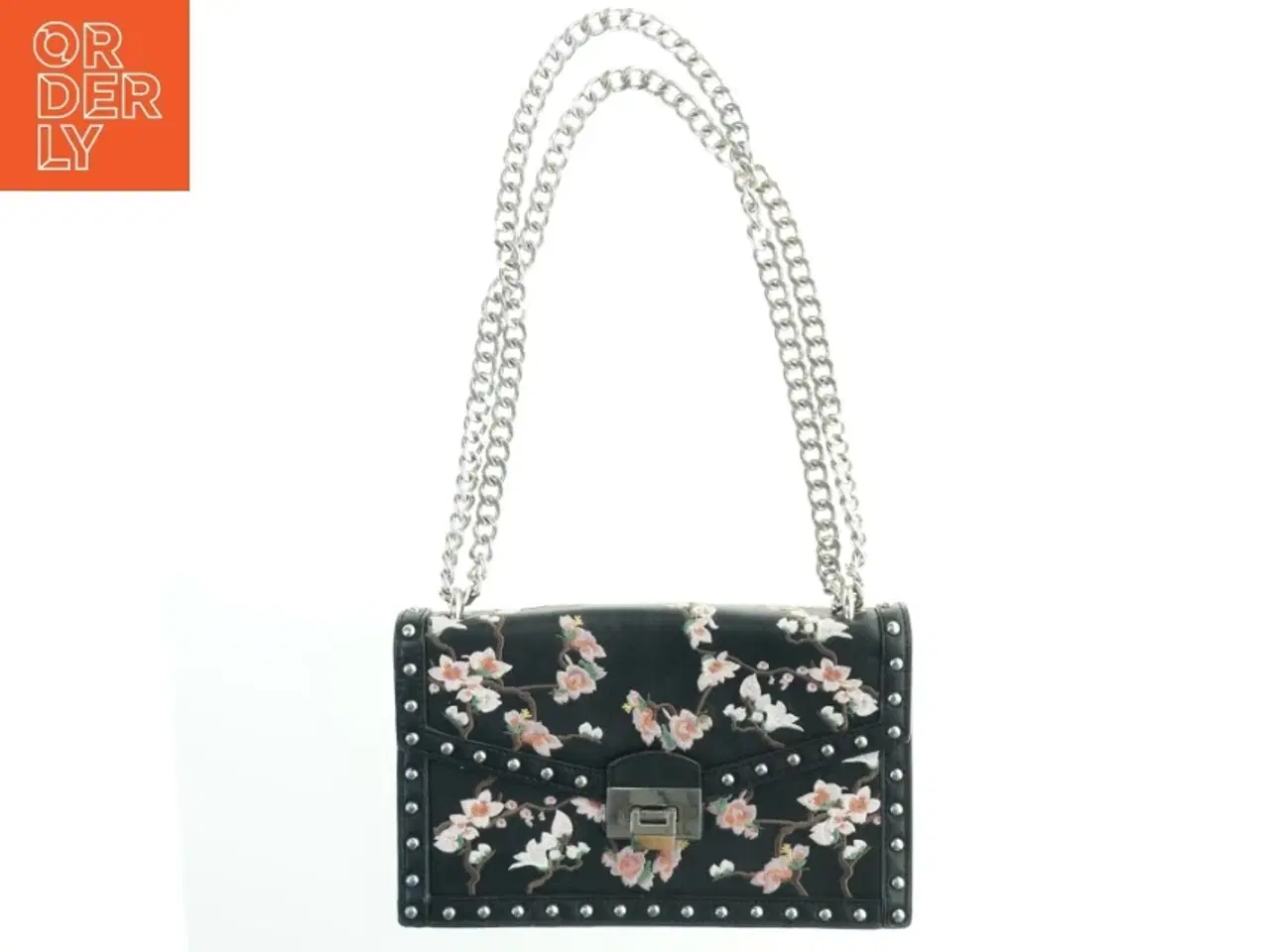 Billede 1 - Sort taske med blomsterbroderi (str. 26x17 cm)