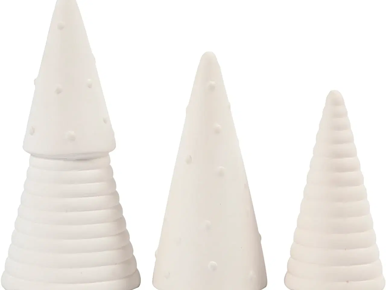 Billede 1 - Juletræer, H: 10+12+15 cm, diam. 5+6+7 cm, hvid, 3stk./ 1 pk.