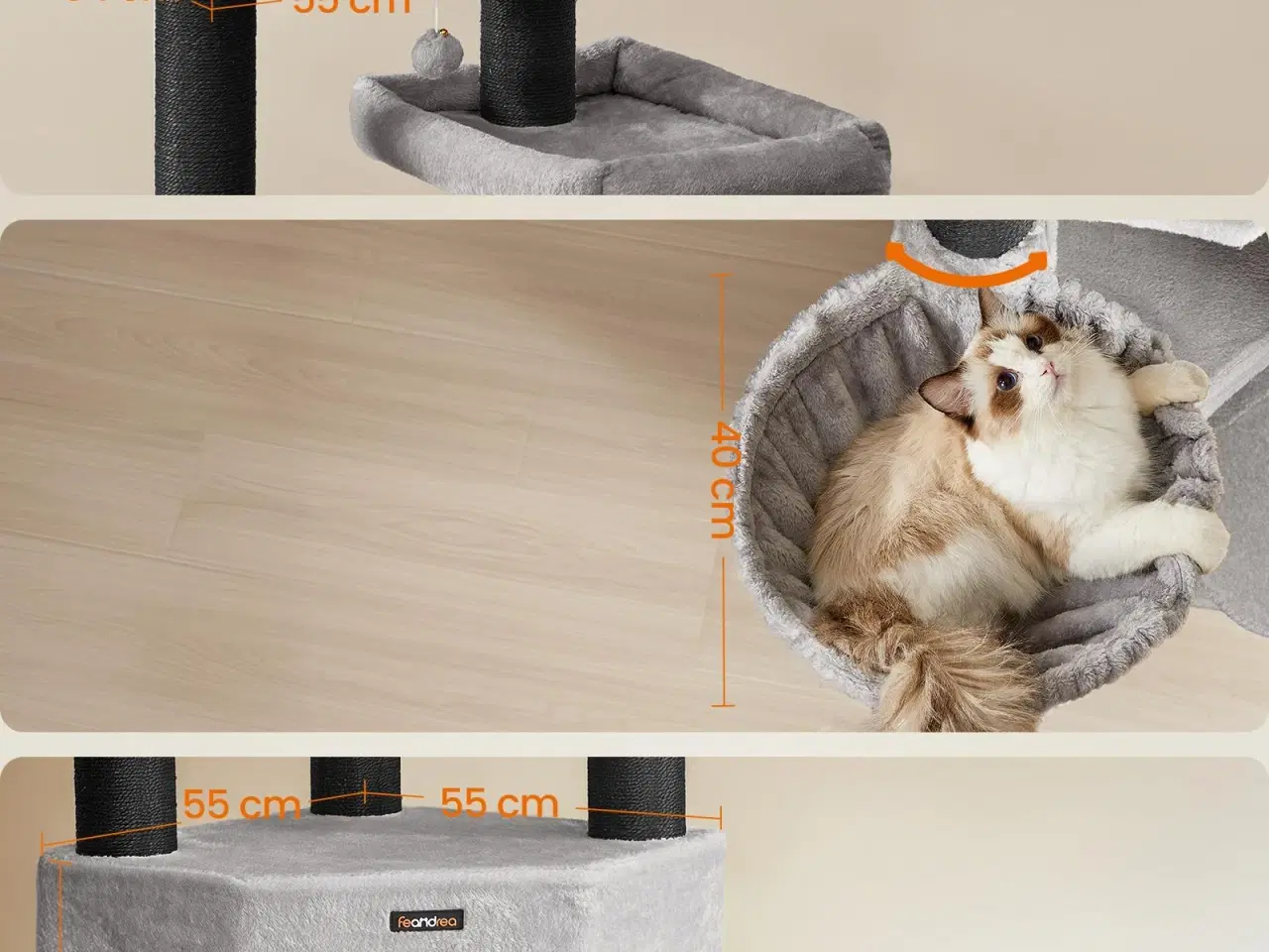 Billede 4 - Feandrea stort kattetræ XXL – multietagers kradsetræ 55 × 55 × 186,7 cm, grå/sort (PCT008G02)
