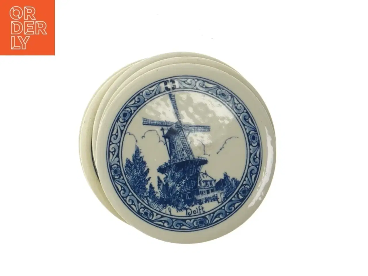 Billede 1 - Sæt af 6 Delft porcelæn bordskånere kakler (str. 6 styk. ø. 9 cm)